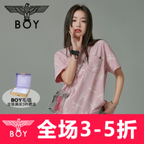 boylondon full print Little old eagle printed short sleeve female summer pink T-shirt tide T40714