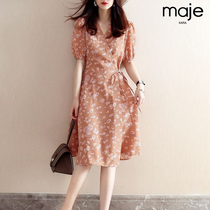 MAJE KARA 2021 summer new fashion temperament girly sense floral short-sleeved wrap loose dress female