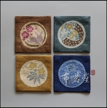 Bumingtang bamboo hemp Four Seasons series square coaster hand-printed cotton hemp Japanese tail single