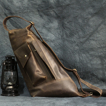 Crazy Mapleather Head Layer Cow Leather Genuine Leather Handmade Retro Travel Europe and America Large capacity Chest Bag Backpack Single Shoulder Diagonal Satchel Bag