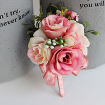 Wedding corsage bride bride groom best man bridesmaid sister group banquet pink silk flower simulation Korean style Forest Flower
