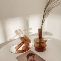 Garden Korea ins Brown blue orange glass candlestick Flower vase Niche bed and breakfast decoration ornaments props