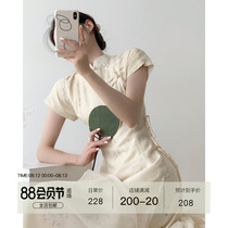 ICTS Jiangnan to the best of smoke and rain alley ink sensation Zen bamboo leaves thin yarn trays buckle new Chinese style improvement qipao dress