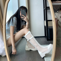 Net Yarn Retro Cool Boots Thick Bottom Mesh Boots Hollowed-out High Silo Rider Boots Long Cylinder Martin Boots Summer Thin womens boots