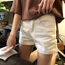 White denim shorts womens summer Korea 2021 new high waist thin crimped wide legs a word hot pants thin section