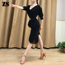 Latin dance costume female adult dress show body autumn and winter New thin practice fishtail pedigliant skirt L226