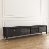 Italian light luxury solid wood TV cabinet small apartment Nordic Changhong glass black retro storage side cabinet coffee table combination