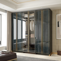 Light luxury wardrobe Household bedroom modern minimalist glass wardrobe High-light cloakroom solid wood cabinet locker customization