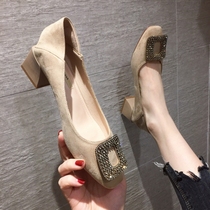 Small ckerwin French small fragrant wind square head inlaid with diamond ~ middle and Lady suede evening