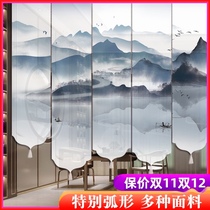 Office new Chinese roller curtain light transparent soft screen hanging living room dining room landscape painting partition porch Zen hanging cloth