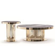  Light luxury stainless steel round coffee table Italian living room large household designer side table Marble coffee table side table combination