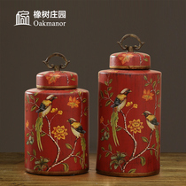 European style canister ceramic storage jar table top ornament with lid American vintage moisture proof jar new Chinese sealed jar