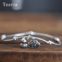 New sterling silver anklet 999 foot silver female Lotus lock gourd retro wind bell red rope woven sexy Net Red Bull