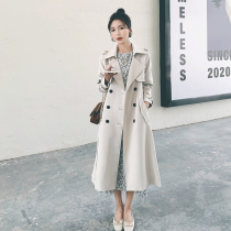 Beige long trench coat women 2021 Spring and Autumn New temperament goddess fan Yingron wind knee coat coat