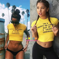 Nightclub hip hop sexy women slim high waist top letter JAZZ dance T-shirt short sleeve trampoline performance costume