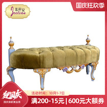 Yilanjia European Italian retro romantic blue purple carved heavy industry hand-painted French solid wood golden bed tail stool