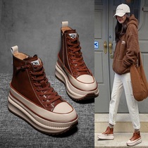 Hong Kong thick-soled muffin casual Martin boots Korean version of high-top shoes 2021 Winter plus velvet autumn womens shoes tide