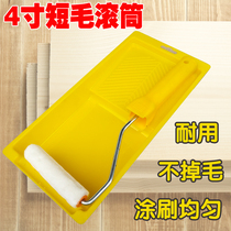 Short wool roller brush oil wall paint paint cloth latex repairer wooden plate carton 4 inch wool glue tool
