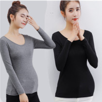 Modale pregnant womens spring clothes autumn and winter beating undershirt female low collar fashion thin plus velvet big round collar inner hitch blouses