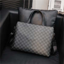 Tide brand shoulder bag Korean version plaid leather computer bag Simple crossbody bag briefcase mens casual business handbag