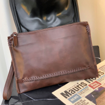 2021 fashion new handbag simple vintage Crazy Horse puleather wrist bag Street ipad clutch envelope mens bag