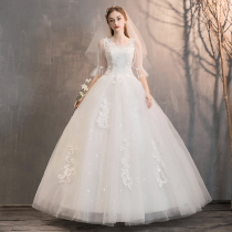 Main wedding dress 2021 New Mori Bride wedding simple Hepburn shoulder shoulder long gauze sleeve thin women