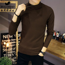 Rich bird autumn and winter knitwear mens slim Korean version of the trend long-sleeved top mens solid color semi-turtleneck sweater