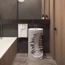 New Customizable Marble Home Bathroom Hotel Hallway Minima Light Lavish Art Integrated Raw Stone Column Basin