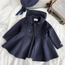 Petit Nez] retro 100% wool double-sided cashmere handmade childlike dress hem navy collar coat