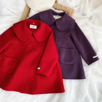 Petit Nez] retro 100% wool double-sided cashmere handsewn childrens clothing large turnover A large coat of clothing