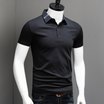 Young and middle-aged mens double mercerized cotton short-sleeved T-shirt lapel business POLO shirt Slim-fit embroidered summer ice silk top