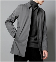 High-end rubber medium and long mens windbreaker spring new solid color Simple Mens lapel coat thin also has cotton clip