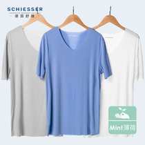 Germany Shuya mens summer thin ice silk incognito V-neck T-shirt Mint antibacterial short-sleeved base shirt top undershirt