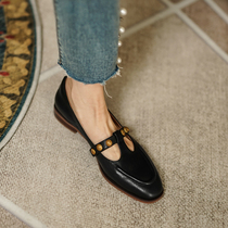 ann it retro Inn Wind ~ 2022 Shallow Mouth College Wind Lefu Shoes Coarse Heel Single Shoe Girl Flat Heel 2 5cm