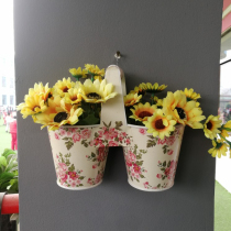 Fazed Countryside Home Courtyard Flower Shop Adornment Imitation Old Foreign Trade Iron Art Rose Carry-on double Flowers Flower Bucket
