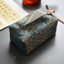  Hand-woven brocade paper towel storage box fabric Chinese desktop light luxury pumping paper box Modern bed and breakfast tea room paper towel cloth cover