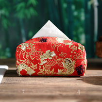 Chinese style high-grade bronzing printing creative tissue box fabric set household paper pumping bag festive koi fish tissue bag