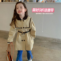 Small Wonton childrens clothing girls medium-length windbreaker Korean version 2021 new childrens princess Western style autumn college style jacket