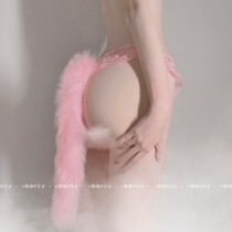 Peach Soft Girl: Sexy plush fox tail underwear T-pants lace open gear pearl underwear womens thongs