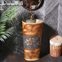 Retro Ceramic column basin column washbasin antique outdoor Villa floor-to-ceiling Basin Integrated Basin courtyard