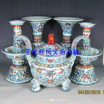 Jingdezhen ceramics high-grade antique hand-painted eight treasures blue and white bucket color five for Buddha Hall Candlestick flower incense burner