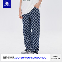 Lilbeter Jeans Mens Board Grilled Pants Retro Mens Pants Street Plaid Pants-Tide Pants LBs LB