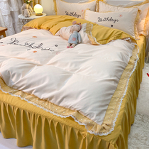 Korean cotton bedding four-piece bed skirt cotton sheet bed cover bed cover quilt cover do not play