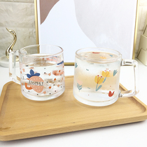 Glass female cute home temperature resistant Japanese ins Wind strawberry print handle milk breakfast water Cup