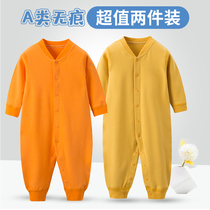 2 pieces of newborn baby jumpsuit spring and autumn male newborn baby cotton autumn and winter clothes boneless pajamas female ha clothes