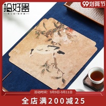 Suede Chinese tea towel kung fu tea set accessories tea table towel rag printing clean square tea cloth absorbent pot towel