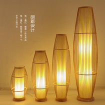New Chinese bamboo floor lamp living room tea room club study home stay luxury Japanese Zen decoration bedroom lamp