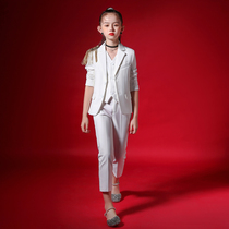 Girl suit suit white fashion children model stage catwalk small suit host performance dress summer