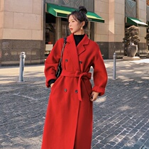 Red double-sided cashmere coat female wedding long 2021 new winter high-end wool double-sided jacket