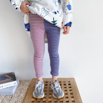 Bean Bag Monarch 2022 Spring Summer Han Edition Girls Stripes Swarm Pants Woman Baby Foreign Air Elastic Pants Children Spanking Pants